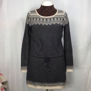 H&M L.O.G.G. Grey Cream Knit Drop Waist Long Sleeve Sweater Dress